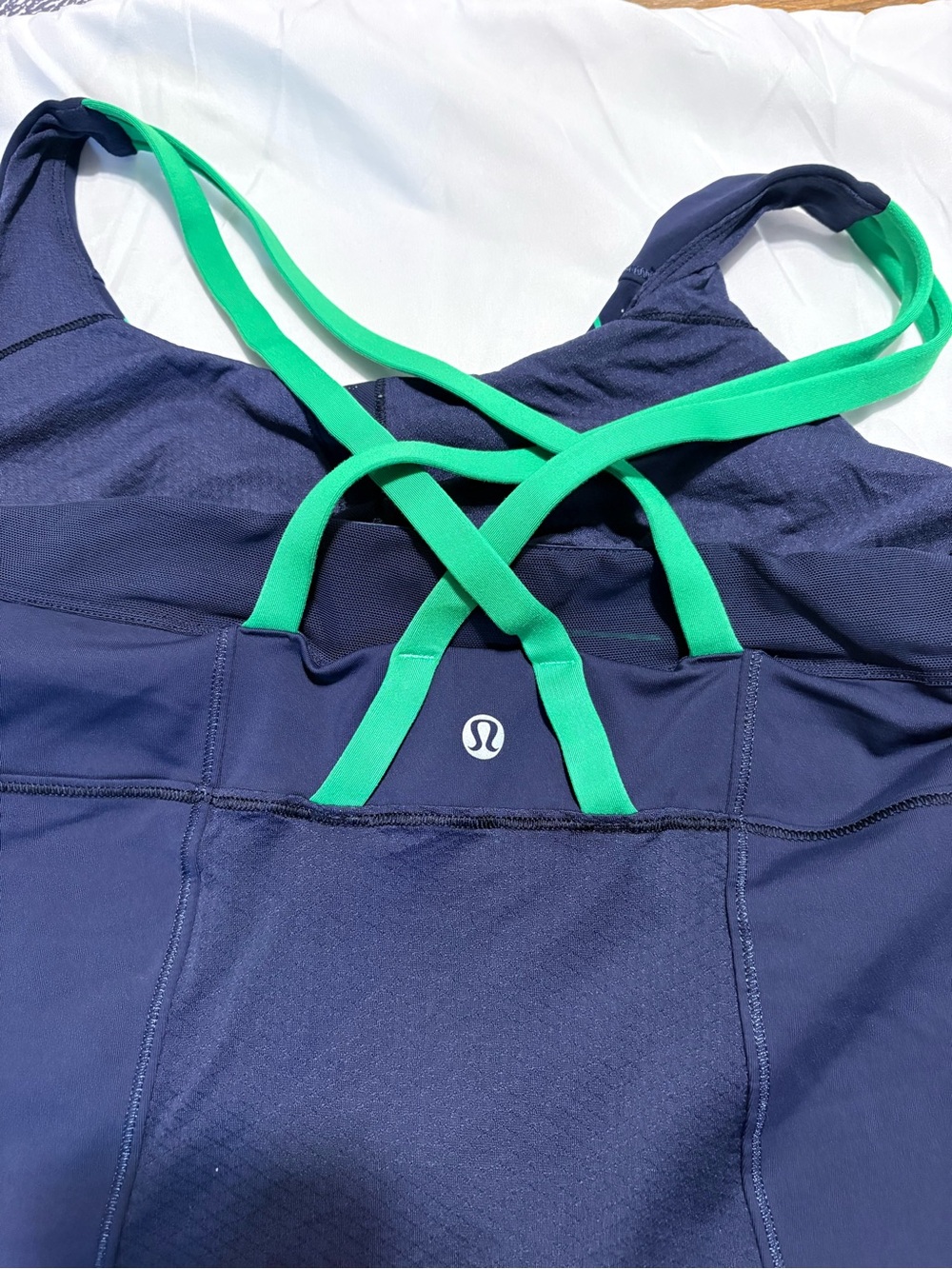 lululemon athletica Kids Navy One-Piece with Green Crisscross Straps